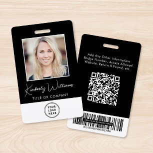 Logo QR Bar Codes Mitarbeiter Schwarzes Foto ID Ausweis