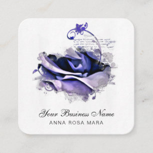 *~* Logo QR Blue Lavender Rose Floral Blume Quadratische Visitenkarte