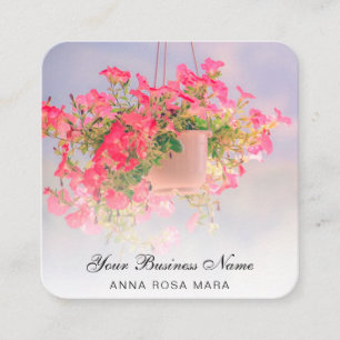 *~* Logo QR Blumenblume Blume mit Pink Petunia Pot Quadratische Visitenkarte