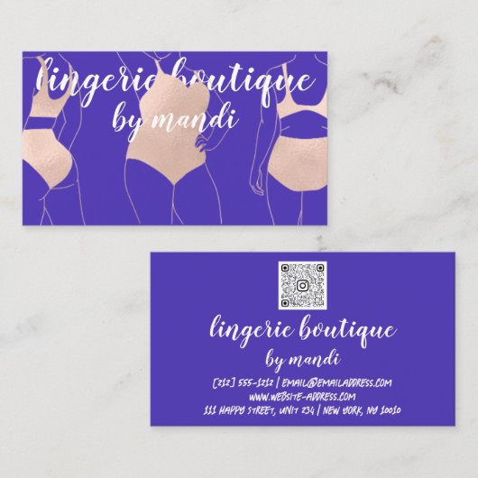 Logo QR Code Bikini Unterwäsche Blue Rose Visitenkarte (Vorne/Hinten)