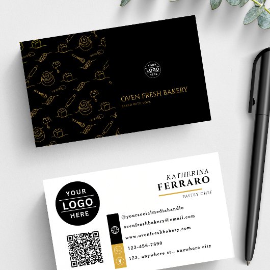 Logo QR Code Black Gold Bakery Visitenkarte