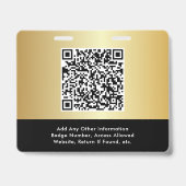 Logo QR Code Black Gold Event Access Pass Ausweis (Rückseite)