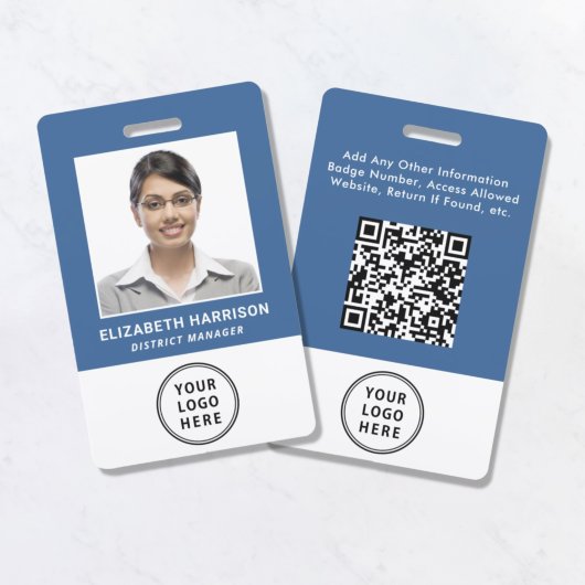 Logo QR-Code Blau Mitarbeiter-Foto-ID Ausweis