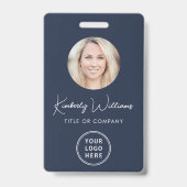 Logo QR Code Blue Employee Foto ID Abzeichen Ausweis (Vorderseite)