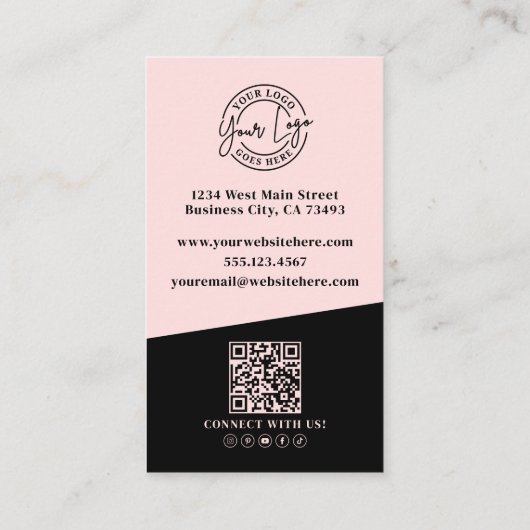 Logo QR Code Blush Pink Visitenkarte (Rückseite)