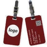 Logo QR-Code Burgundy Business Promotion Gepäckanhänger<br><div class="desc">Einfaches Logo-Design für Ihr Unternehmen. Ersetzen Sie das Logo,  den QR-Code und Details durch Ihre eigenen und ändern Sie die Hintergrundfarbe im Designwerkzeug,  um sie anzupassen. Ideal als Werbeartikel für Kunden,  Kunden und Mitarbeiter,  für Geschäftsreisen und Messen.</div>