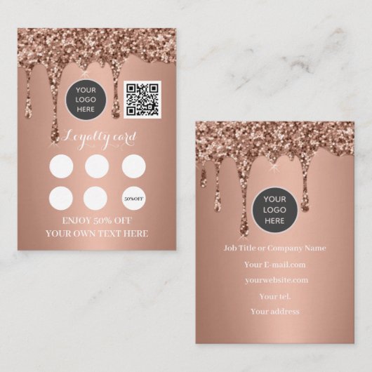 Logo QR Code Business Rewards Rose Gold Treuekarte (Vorne/Hinten)