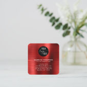 Logo-QR-Code der gebürsteten Metallic Red Company Quadratische Visitenkarte (Stehend Vorderseite)