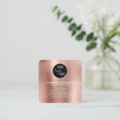Logo-QR-Code der gebürsteten Metallic-Rose Quadratische Visitenkarte (Stehend Vorderseite)