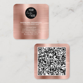 Logo-QR-Code der gebürsteten Metallic-Rose Quadratische Visitenkarte