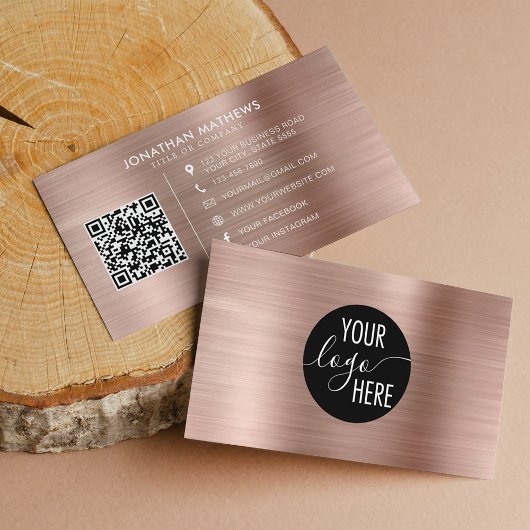 Logo-QR-Code der gebürsteten Metallic-Rose Visitenkarte