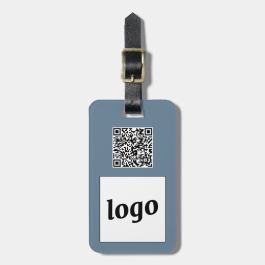 Logo QR Code Dusty Blue Gray Business Promotions Gepäckanhänger (Vorderseite vertikal)