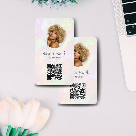 Logo QR Code & Foto Iridescent Holographic Girl Visitenkarte
