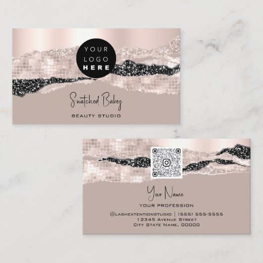 Logo QR Code Friseur Makeup Stroke Rose Stroke Visitenkarte (Vorne/Hinten)