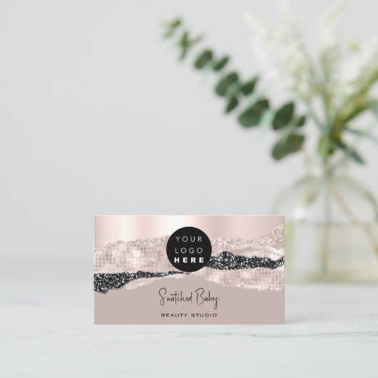 Logo QR Code Friseur Makeup Stroke Rose Stroke Visitenkarte (Stehend Vorderseite)