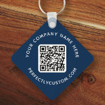 Logo QR-Code für benutzerdefinierten Text zweiseit Schlüsselanhänger<br><div class="desc">Doppelseitiger Schlüsselanhänger mit eigenem Logo,  QR-Code und benutzerdefiniertem Text auf dunkelblauem oder benutzerdefiniertem Farbhintergrund. Ändern Sie die Schriftart- und Schriftart-Farben,  verschieben und verändern Sie Elemente mit dem Entwurfstool.</div>