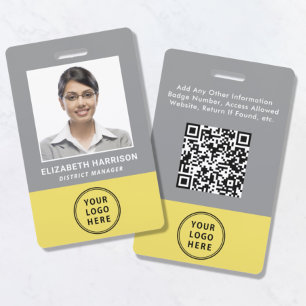 Logo QR-Code Grau Gelb Mitarbeiter Foto ID Ausweis