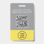 Logo-QR-Code Graugelbe Foto-ID des Mitarbeiters Ausweis (Rückseite)