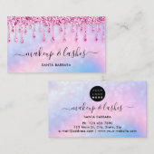 Logo QR Code Lash Makeup Haar Pink Glitzer Tropfen Visitenkarte (Vorne/Hinten)
