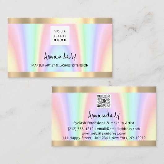 Logo QR CODE Logo Gold Holograph Beauty Visitenkarte (Vorne/Hinten)