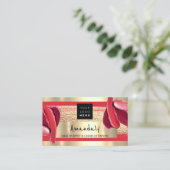 Logo QR CODE Logo Gold Red Strokes Makeup Artist Visitenkarte (Stehend Vorderseite)