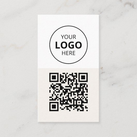 Logo-QR-Code Minimalistisch Beige Visitenkarte (Vorderseite)