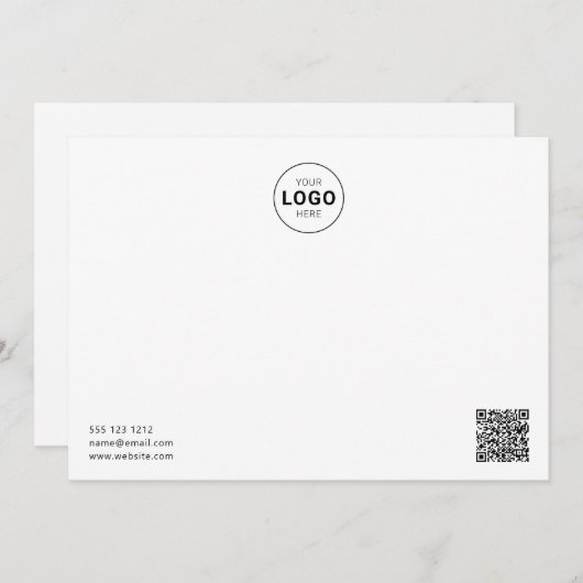 Logo QR Code Minimalistisch Modern White Note Card Mitteilungskarte (Vorne/Hinten)