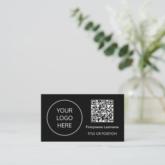 Logo QR Code Moderne Black Business Card Visitenkarte (Stehend Vorderseite)