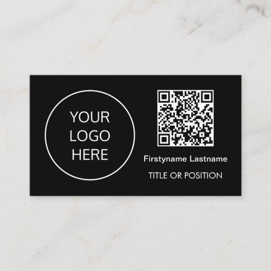 Logo QR Code Moderne Black Business Card Visitenkarte (Vorderseite)