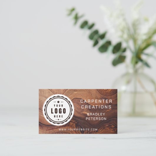 Logo QR Code Moderne Holzschreinerkonstruktion Visitenkarte (Stehend Vorderseite)