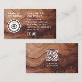 Logo QR Code Moderne Holzschreinerkonstruktion Visitenkarte