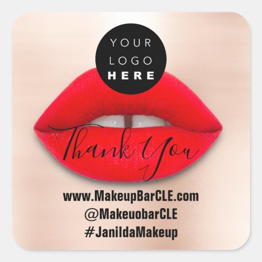 Logo-QR-Code-Name Danke, dass Sie Red Lips Skin ka Quadratischer Aufkleber (Vorderseite)