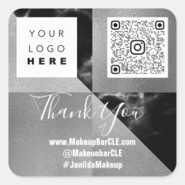 Logo QR Code Name Danke Shopping Marble Gray Quadratischer Aufkleber