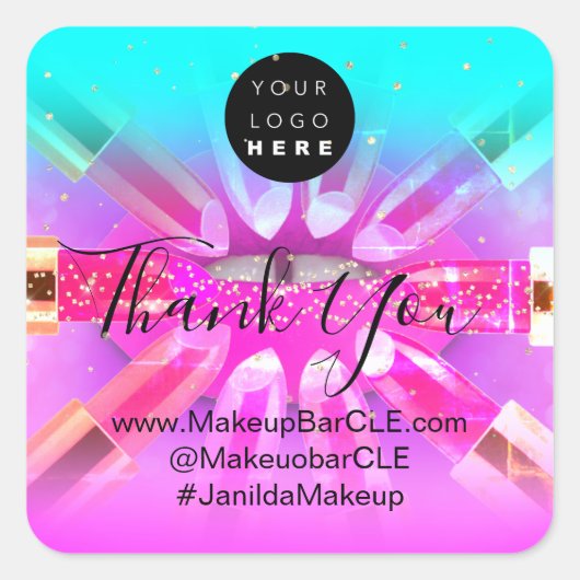 Logo QR-Code Name Dankeschön Shopping Lipstic Conf Quadratischer Aufkleber (Vorderseite)