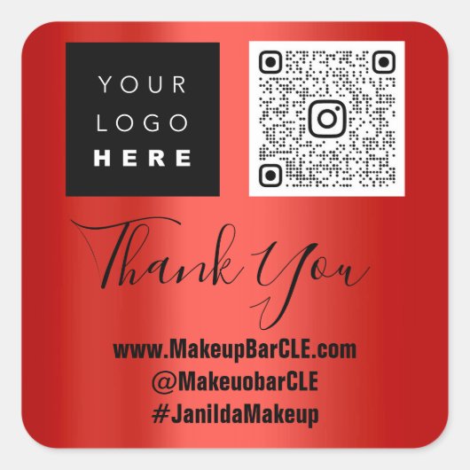 Logo QR Code Name Vielen Dank Einkauf Web Social R Quadratischer Aufkleber (Vorderseite)