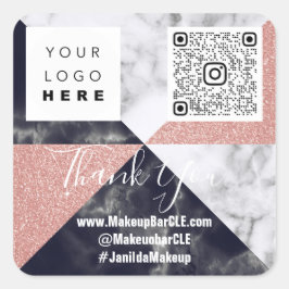 Logo-QR-Code-Name Vielen Dank Shopping-Marmor-Rose Quadratischer Aufkleber