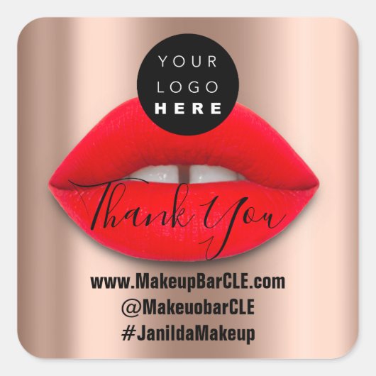Logo-QR-Code-Name Vielen Dank Shopping Red Lips Ro Quadratischer Aufkleber (Vorderseite)