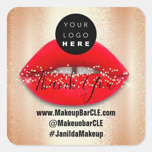 Logo-QR-Code-Name Vielen Dank Shopping Red Lips Ro Quadratischer Aufkleber (Vorderseite)