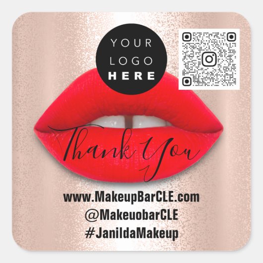 Logo-QR-Code-Name Vielen Dank Shopping Red Lips Ro Quadratischer Aufkleber (Vorderseite)