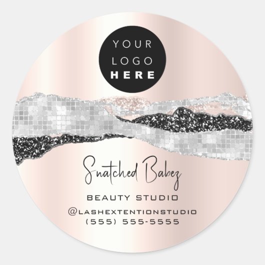 Logo QR Code Online Shop Silver Glitzer Rose Runder Aufkleber (Vorderseite)