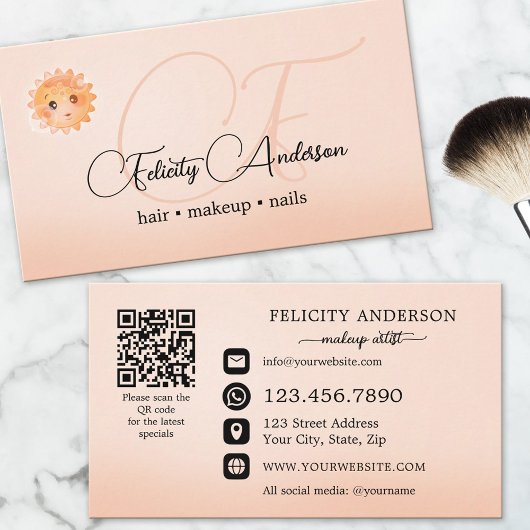 Logo QR Code Peach Beauty Business Card Visitenkarte