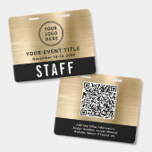 Logo QR-Code Schwarz Gold Event-Zugangs-Pass Ausweis (Vorder- & Rückseite)