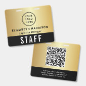 Logo QR-Code Schwarz Gold Event-Zugangs-Pass Ausweis (Vorder- & Rückseite)