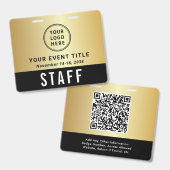 Logo QR-Code Schwarz Gold Event-Zugangs-Pass Ausweis (Vorder- & Rückseite)