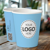 Logo, QR Code Social Media Custom Blue Paper Cups Pappbecher