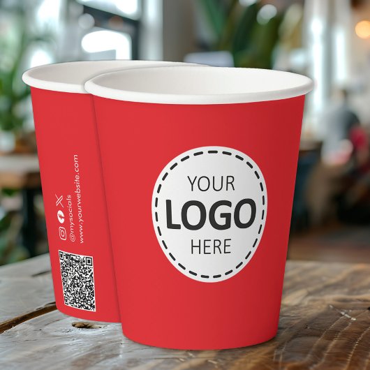 Logo, QR-Code, Social Media Custom Red Paper Cups Pappbecher