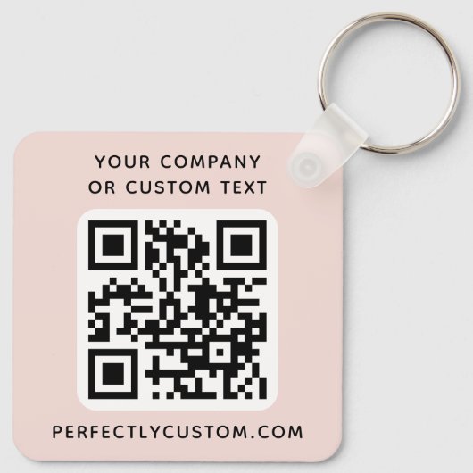 Logo, QR code text double sided light blush pink Schlüsselanhänger (Rückseite)