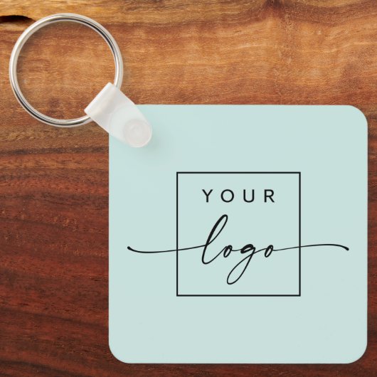 Logo, QR-Code Text in doppelseitigem hellen Aqua-B Schlüsselanhänger (Vorderseite)