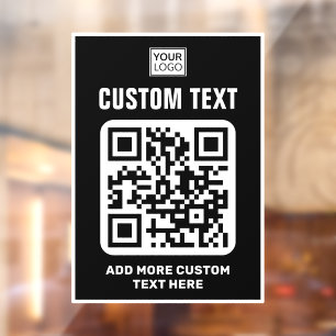 Logo, QR-Code und benutzerdefinierter Text, schwar Fensteraufkleber