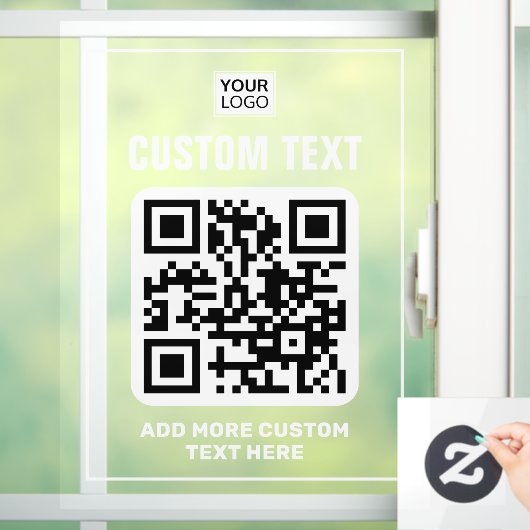 Logo, QR-Code und benutzerdefinierter Text weiß un Fensteraufkleber (Zuhause)